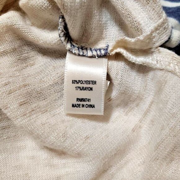 Truself Long Sleeve Women's Top M 42 Tan Navy Pink Roses Stripe - Picture 4 of 5